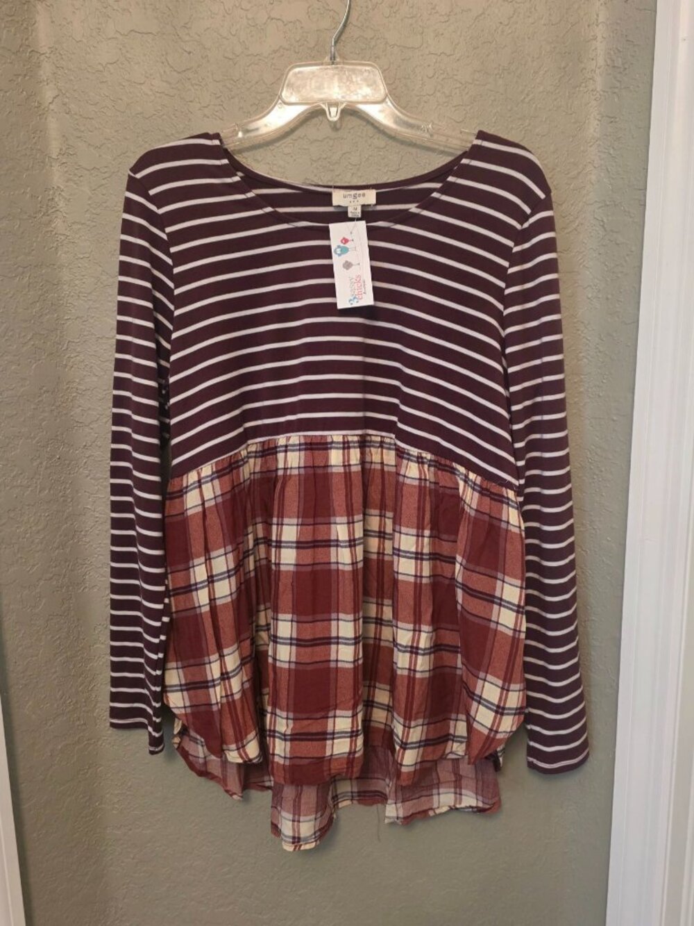 Umgee Mixed Media Print Oversized Loose Tunic Blouse M NEW Boho